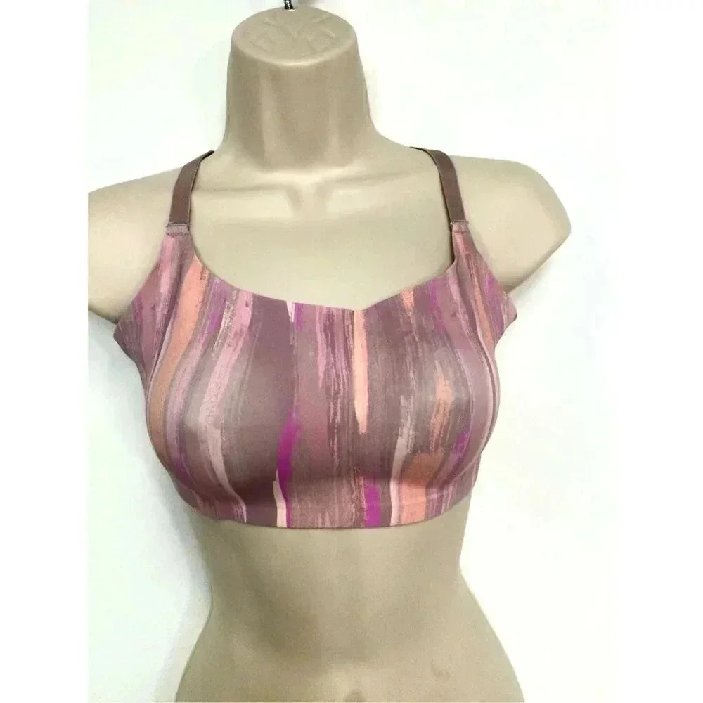 Auden Womens Purple Pink Striped Wireless T Back Unlined Bralette Bra Size Large